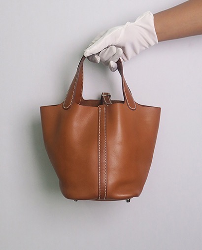 Picotin Barenia Leather in Natural Fauve, front view